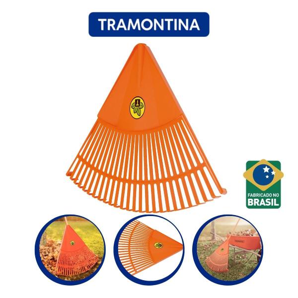 Vassoura para Jardim 26 Dentes Sem Cabo Jardinagem Resistente Laranja Tramontina
