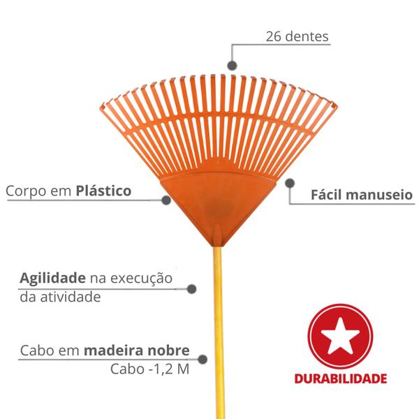 Imagem de Vassoura Plástica 26 Dentes Com Cabo 1,2m Durín