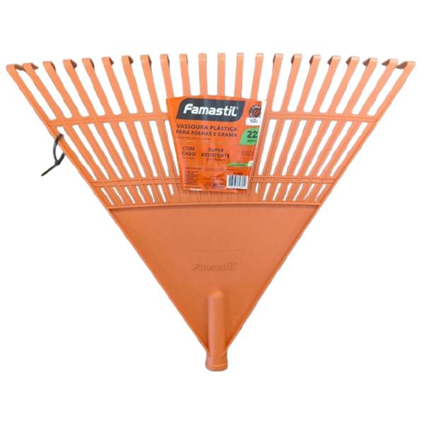 Vassoura Plástica para Folhas Laranja com 22 Dentes Famastil