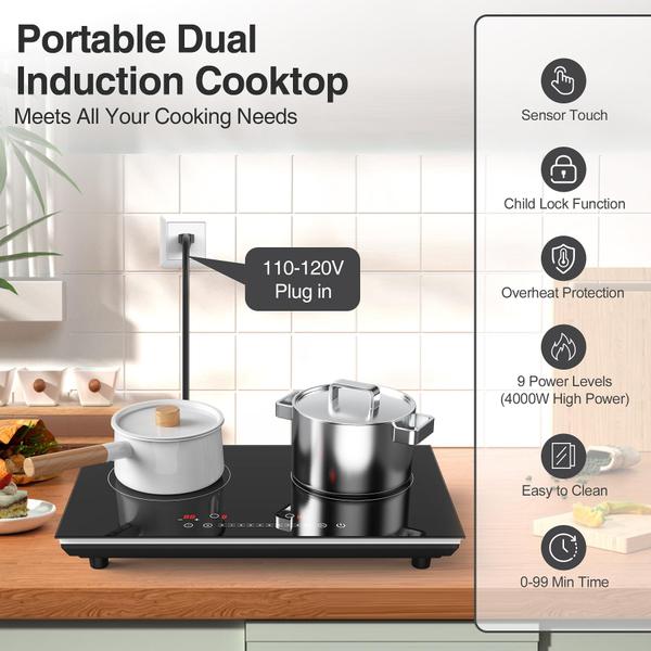 VBGK Cooktop de Indução 24" 4000W com 2 Queimadores e Controle Touch (Preto) Imagem de VBGK Cooktop de Indução 24" 4000W com 2 Queimadores e Controle Touch (Preto)