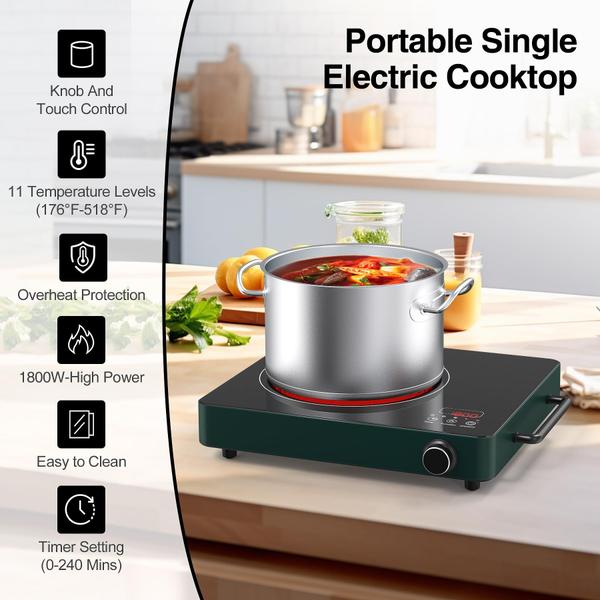 Imagem de VBGK Cooktop Elétrico 1800W com 9 Níveis de Potência e Timer (Verde)