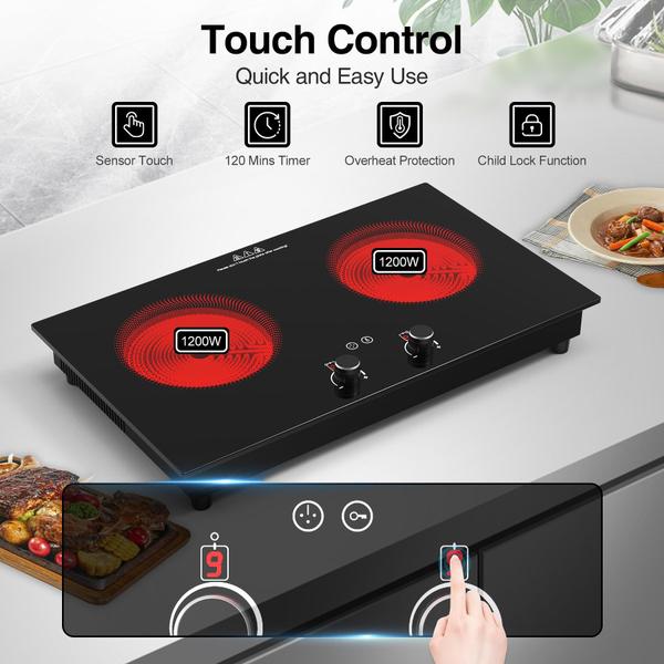 Imagem de VBGK Cooktop Elétrico 24" 2400W com 2 Queimadores e Tela Touch (Preto)