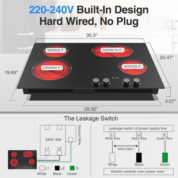 Imagem de VBGK Cooktop Elétrico 30" 7200W com 4 Queimadores e Controle por Botão