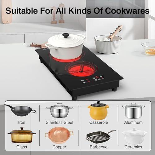 Imagem de VBGK Cooktop Elétrico 3000W, 2 Bocas Embutido e Portátil com Timer (Preto)