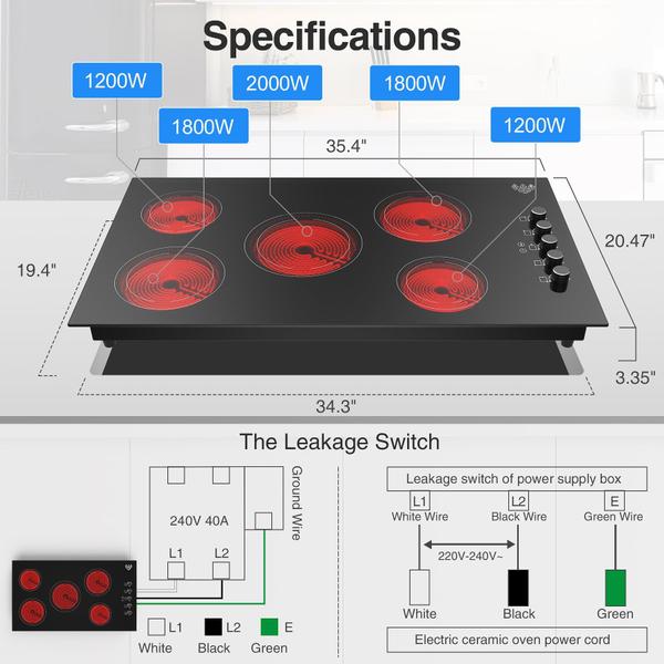 Imagem de VBGK Cooktop Elétrico 36 Polegadas 8000W com 5 Queimadores e Trava de Segurança