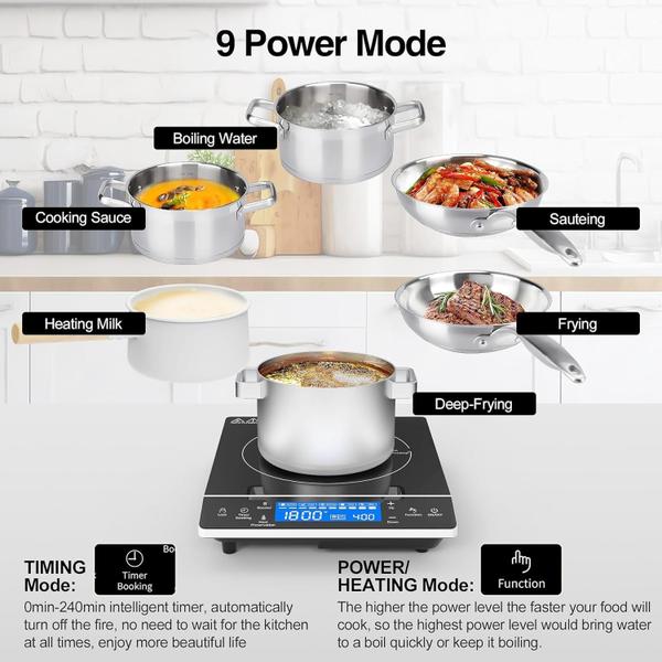 Imagem de VBGK Induction Cooktop 1800W, Portátil, 9 Níveis, Controle Touch, 110V