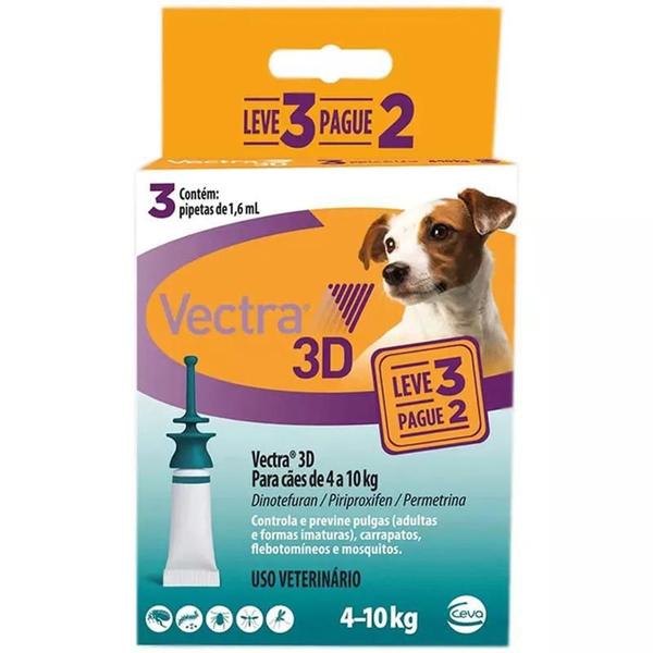 Imagem de Vectra 3D Caes 4 A 10Kg 1.6Ml Anti-Pulgas Ceva 3 Pipetas