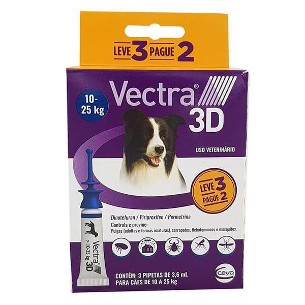 Imagem de Vectra 3D Ceva Antipulgas e Carrapaticida 3,6ml para Cães de 10 a 25kg 3 Pipetas