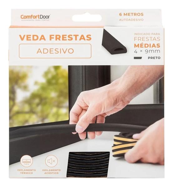 Imagem de Veda Frestas Fita Adesiva Portas e Janelas 4mm x 6 Metros ComfortDoor Preto