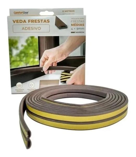 Veda Frestas Marrom Adesivo Porta Janelas 4mm - 6 Metros - Comfortdoor Imagem de Veda Frestas Marrom Adesivo Porta Janelas 4mm - 6 Metros