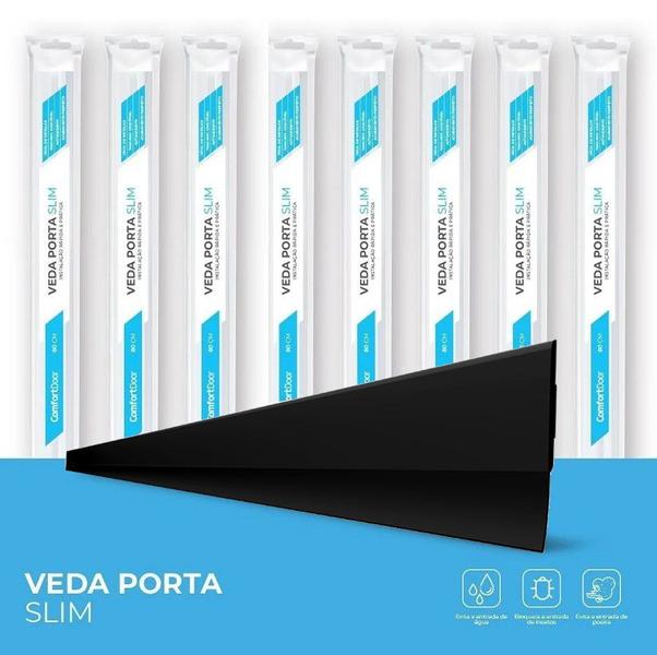 Imagem de Veda Porta Slim 150cm Preto Protetor De Frestas Rodo Silicone Adesivo 3M Comfort Door