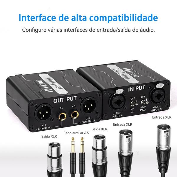 VEDO GX200 Isolador de Áudio Duplo com XLR 6,5mm Filtro de Ruído
