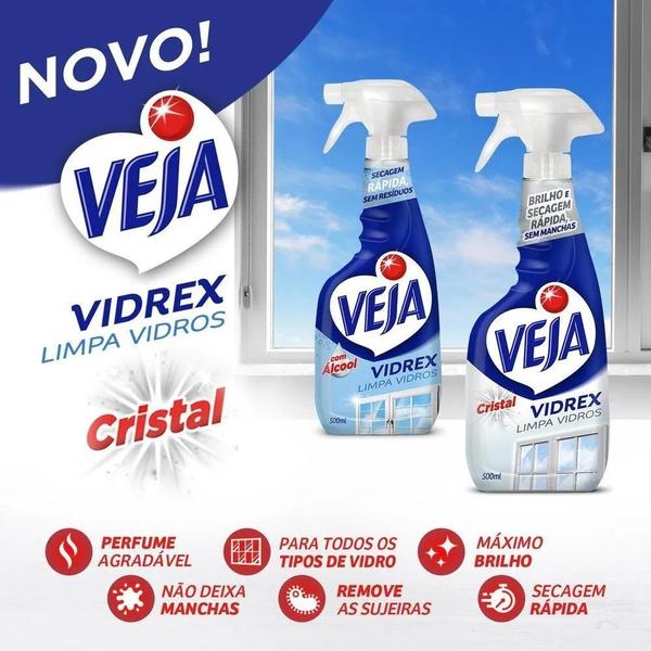 Imagem de Veja Vidrex Com Álcool Limpa Vidros Refil 500Ml Kit 5