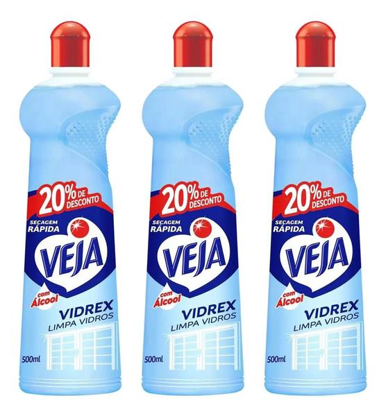 Veja Vidrex - Limpa Vidros Squeeze - 500ml Kit 3 Imagem de Veja Vidrex - Limpa Vidros Squeeze - 500ml Kit 3
