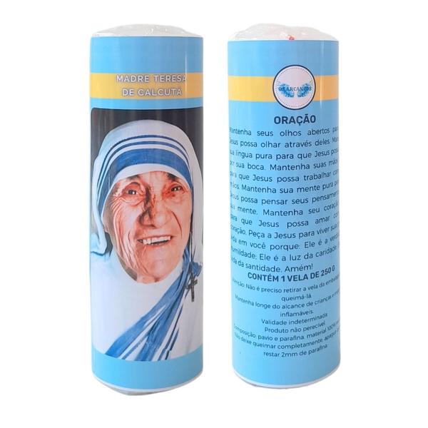 Vela 7 dias votiva Madre Teresa de Calcutá azul 1 unidade - OS ARCANJOS Imagem de Vela 7 dias votiva Madre Teresa de Calcutá azul 1 unidade