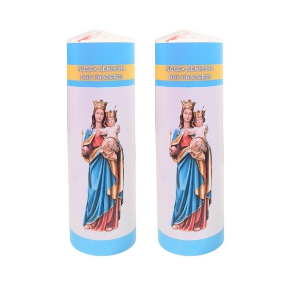 Vela 7 dias votiva N Sra dos Prazeres azul 2 unidades - OS ARCANJOS Imagem de Vela 7 dias votiva N Sra dos Prazeres azul 2 unidades