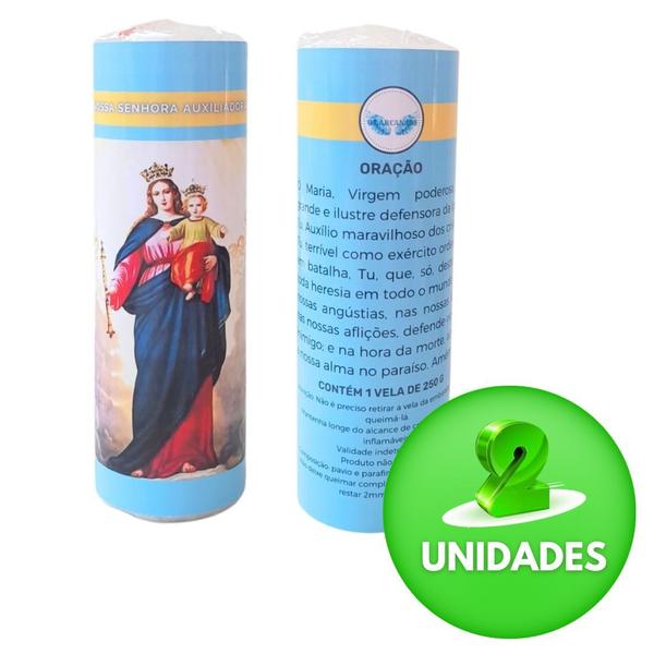 Vela 7 dias votiva Nossa Senhora Auxiliadora azul 2 unidades - OS ARCANJOS Imagem de Vela 7 dias votiva Nossa Senhora Auxiliadora azul 2 unidades