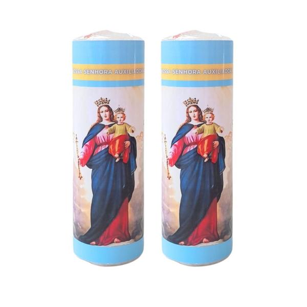 Vela 7 dias votiva Nossa Senhora Auxiliadora azul 2 unidades - OS ARCANJOS Imagem de Vela 7 dias votiva Nossa Senhora Auxiliadora azul 2 unidades
