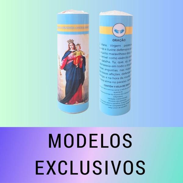 Vela 7 dias votiva Nossa Senhora Auxiliadora azul 2 unidades - OS ARCANJOS Imagem de Vela 7 dias votiva Nossa Senhora Auxiliadora azul 2 unidades