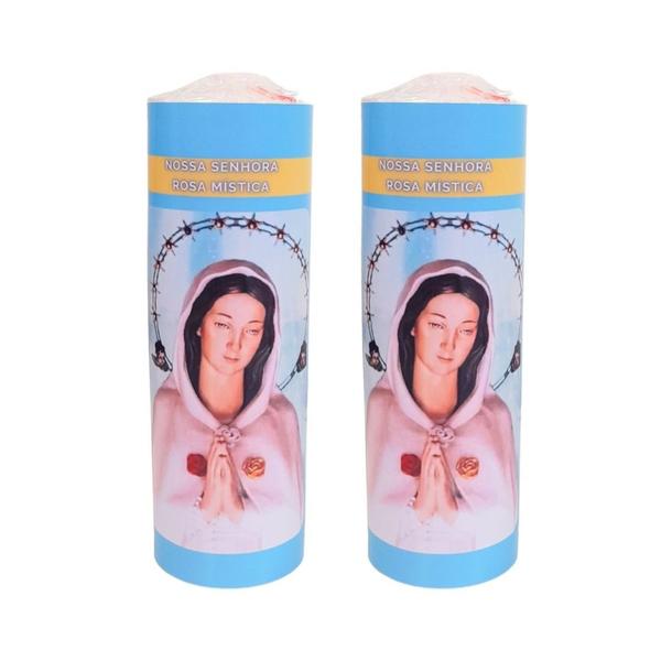 Vela 7 dias votiva Nossa Senhora Rosa Mística azul 2 unidade - OS ARCANJOS Imagem de Vela 7 dias votiva Nossa Senhora Rosa Mística azul 2 unidade