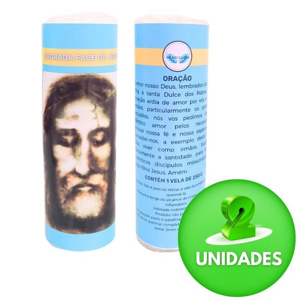 Imagem de Vela 7 dias votiva Sagrada Face de Jesus azul 2 unidades