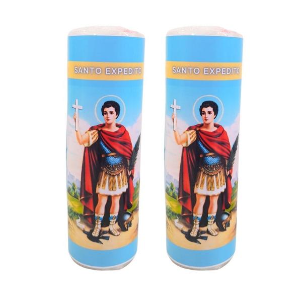 Vela 7 dias votiva Santo Expedito azul 2 unidades - OS ARCANJOS Imagem de Vela 7 dias votiva Santo Expedito azul 2 unidades