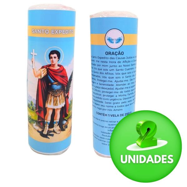 Vela 7 dias votiva Santo Expedito azul 2 unidades - OS ARCANJOS Imagem de Vela 7 dias votiva Santo Expedito azul 2 unidades