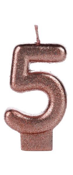 Vela Aniversário Cintilante Glitter Rosé Gold Número 5 - Silverfestas Imagem de Vela Aniversário Cintilante Glitter Rosé Gold Número 5