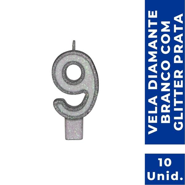 Vela Aniversario Diamante Star Branco C/ Prata Nº 9 C/ 1 Un. - Tamarozzi Imagem de Vela Aniversario Diamante Star Branco C/ Prata Nº 9 C/ 1 Un.