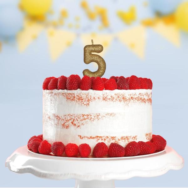 Vela Aniversário Puro Glitter Dourado Nº 5 C/ 1 Un. - TAMAROZZI EMBALAGENS Imagem de Vela Aniversário Puro Glitter Dourado Nº 5 C/ 1 Un.