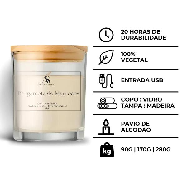 Imagem de Vela Aromática Artesanal Perfumada Bergamota Marrocos 170g