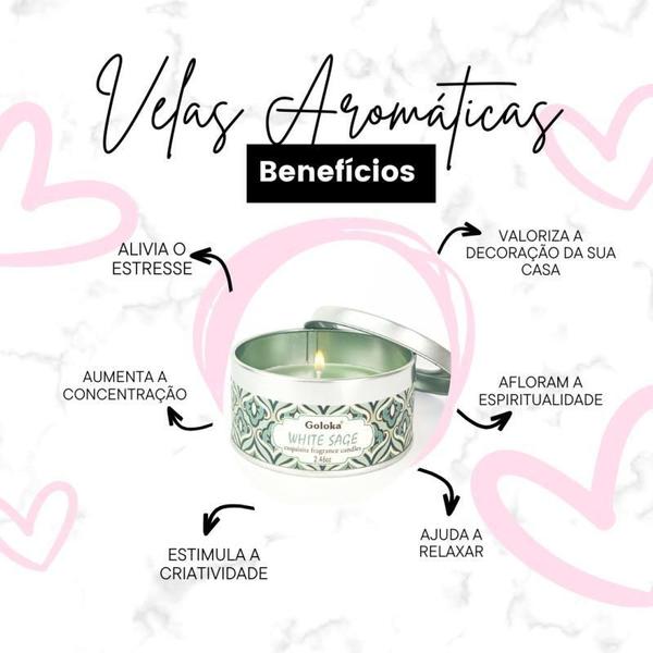 Vela Aromática Lata Indiana Goloka Vegano - Escolha O Aroma - Bialluz Imagem de Vela Aromática Lata Indiana Goloka Vegano - Escolha O Aroma
