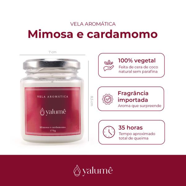 Imagem de Vela aromática Mimosa e cardamomo 35 horas (170g) - Yalumê - Vela perfumada sem parafina