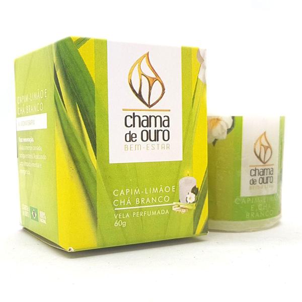 Imagem de Vela Aromática Perfumada Decorativa Capim Limão Chá Branco - Chama de Ouro