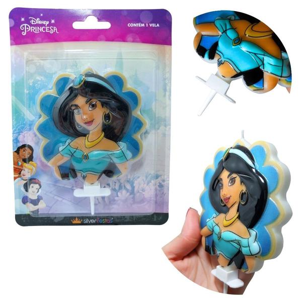 Imagem de Vela  bolo aniversario jasmine aladin princesa disney azul