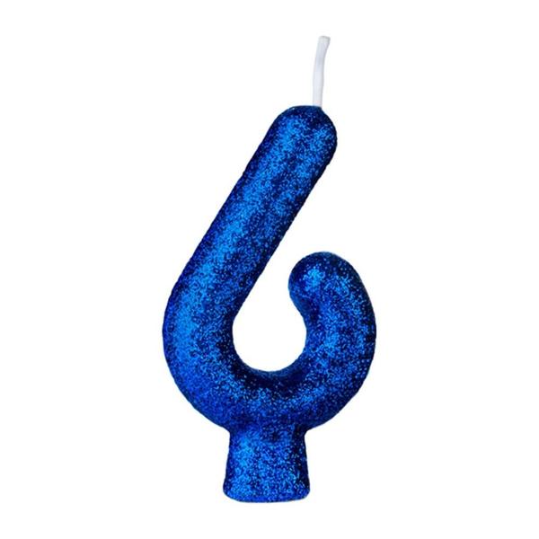 Imagem de Vela Cintilante Glitter Azul Numero 6