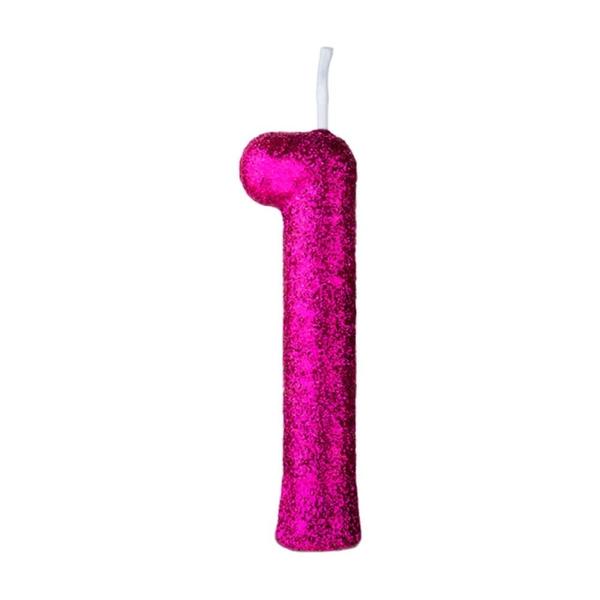 Vela Cintilante Glitter Pink Numero 1 - REGINA Imagem de Vela Cintilante Glitter Pink Numero 1