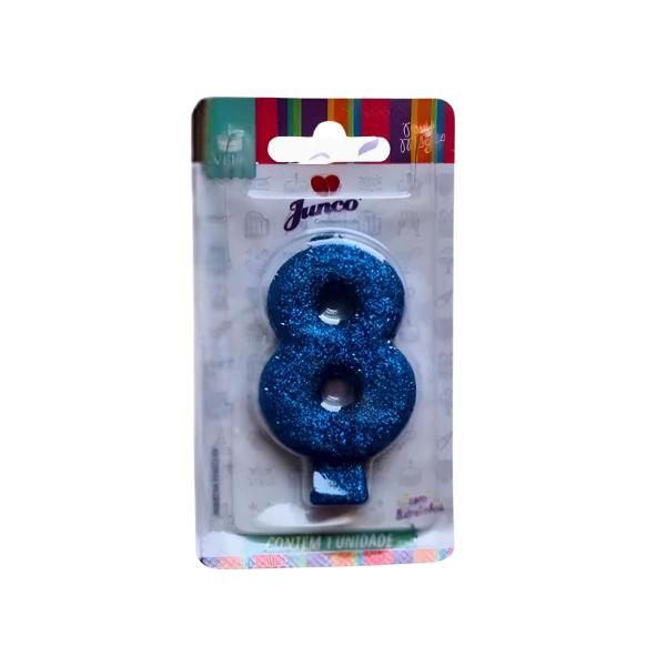 Vela com Números de Aniversário com Glitter Azul - junco Imagem de Vela com Números de Aniversário com Glitter Azul