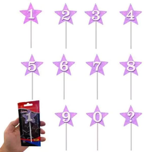 Imagem de Vela De Aniversário Estrela Lilás Roxo Números