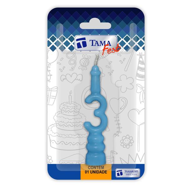 Vela de aniversário Número azul bebe Nº 3 com 10 un. - TAMAROZZI EMBALAGENS Imagem de Vela de aniversário Número azul bebe Nº 3 com 10 un.