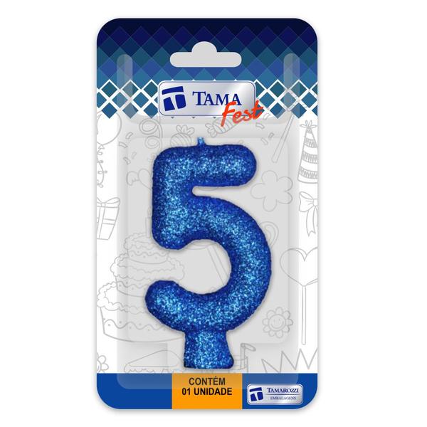 Vela de aniversário Número azul Nº 5 com 10 un. - TAMAROZZI EMBALAGENS Imagem de Vela de aniversário Número azul Nº 5 com 10 un.