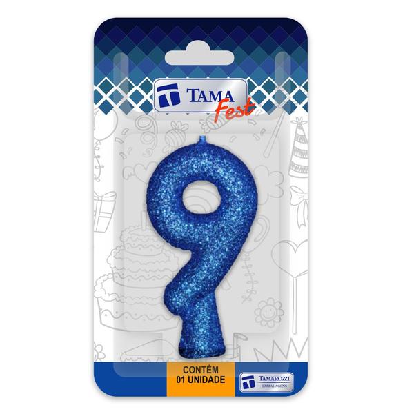 Vela de aniversário Número azul Nº 9 com 10 un. - TAMAROZZI EMBALAGENS Imagem de Vela de aniversário Número azul Nº 9 com 10 un.
