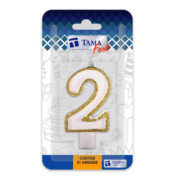 Vela de aniversário Número Branco e Dourado Nº 2 com 10 un. - TAMAROZZI EMBALAGENS Imagem de Vela de aniversário Número Branco e Dourado Nº 2 com 10 un.