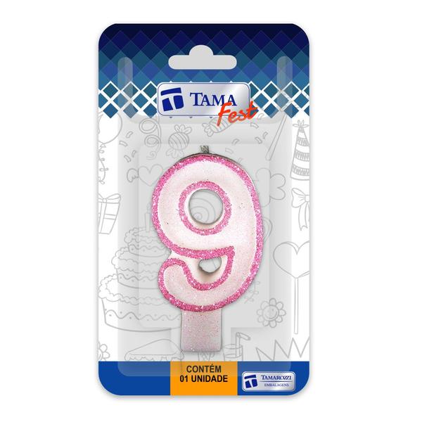 Vela de aniversário Número Branco e Rosa Nº 9 com 10 un. - TAMAROZZI EMBALAGENS Imagem de Vela de aniversário Número Branco e Rosa Nº 9 com 10 un.