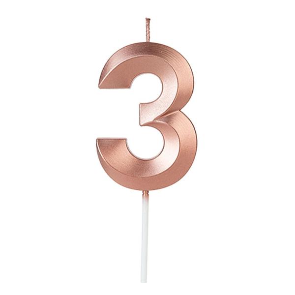 Vela de Aniversário Perolizada Rosé Número 3 Silver Plastic Imagem de Vela de Aniversário Perolizada Rosé Número 3 Silver Plastic