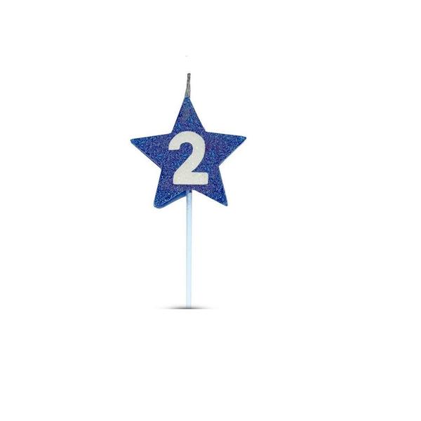 Vela de Aniversário Star Azul - Número 2 - Curifest Imagem de Vela de Aniversário Star Azul - Número 2