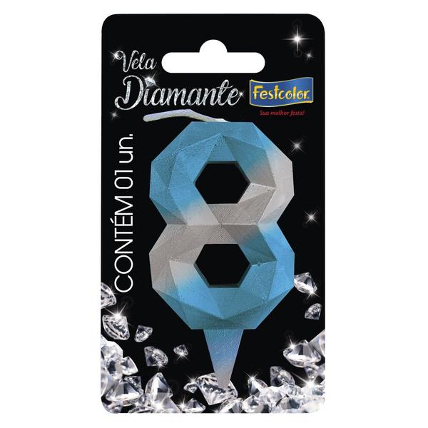 Imagem de Vela Diamante Azul Prateada - 01 Unidade - Festcolor