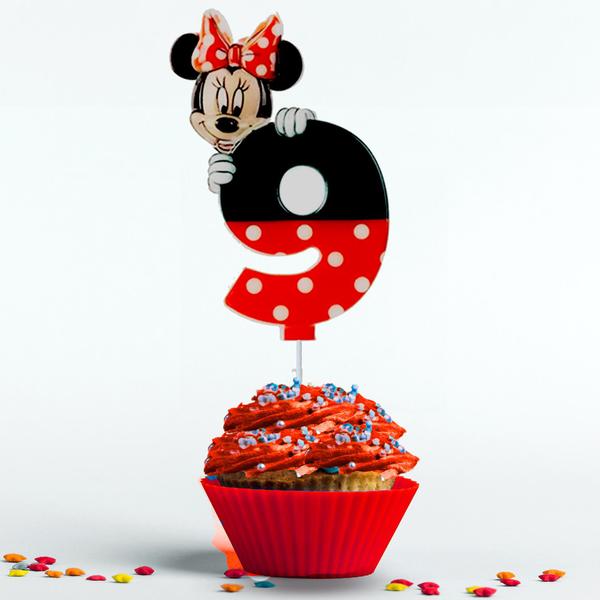 Vela Número 9 Festa Minnie Mouse decoração aniversário - SILVER PLASTC Imagem de Vela Número 9 Festa Minnie Mouse decoração aniversário