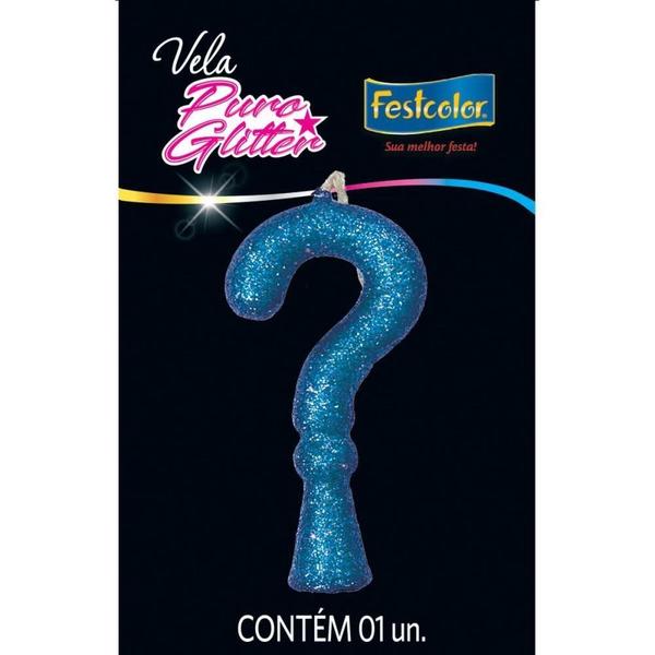 Imagem de Vela para Aniversario Interrogacao Glitter Azul