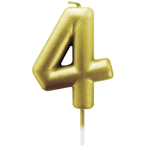 Vela para Aniversário N 4 Metalizada Ouro 6CM - Caixa com 12 Unidades - Make Imagem de Vela para Aniversário N 4 Metalizada Ouro 6CM - Caixa com 12 Unidades